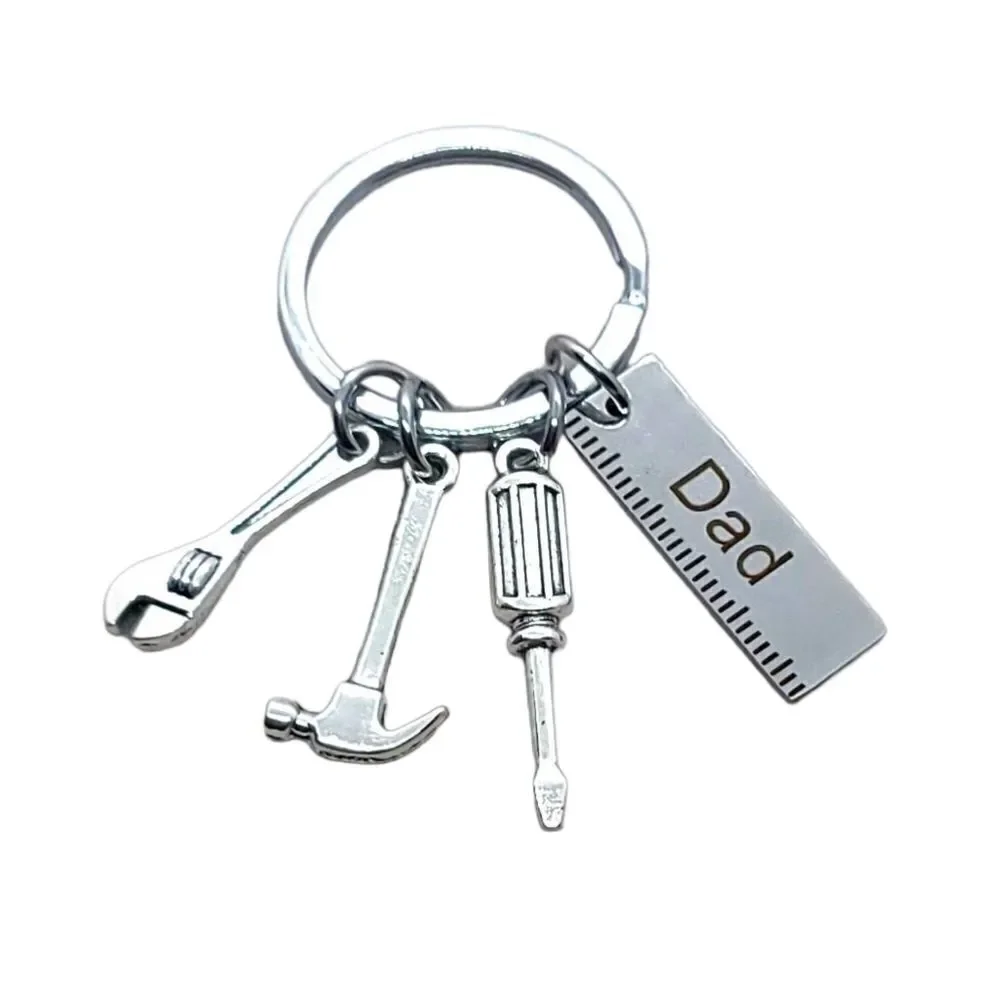 Handyman Tools Keychain Keyring Screwdriver Hammer Wrench Ruler Dad Gift